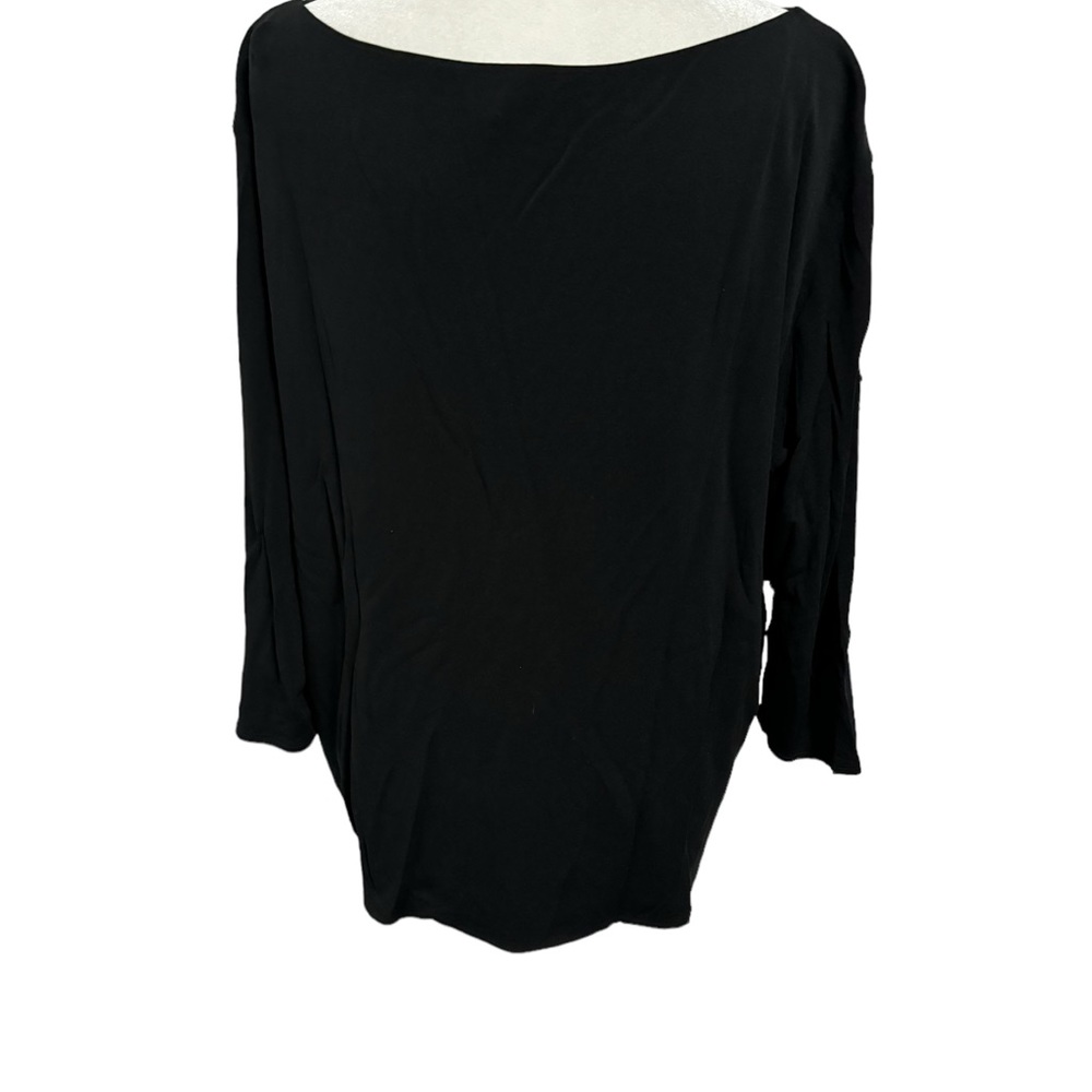 Eileen Fisher bateau neck black silk l/s top. Short length. Size XL. GUC